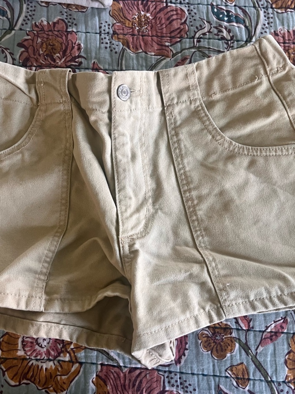 Forever 21 High-Waist Cream Utility Shorts